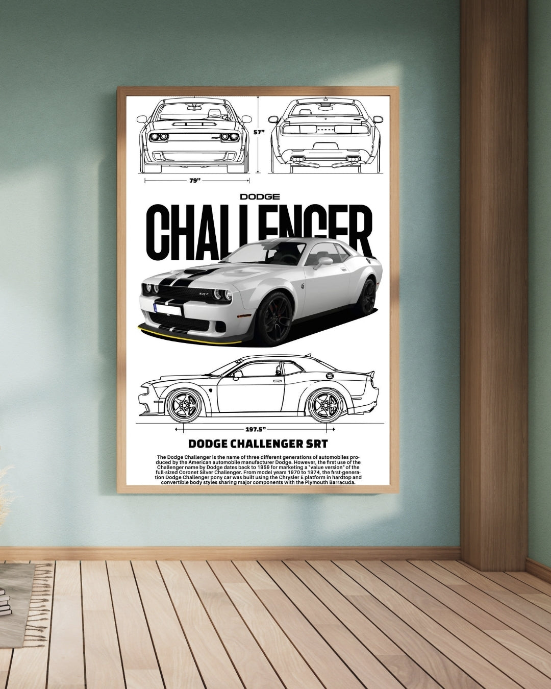 Madskraft Dodge Challenger SRT Blueprint Poster Mads Kraft