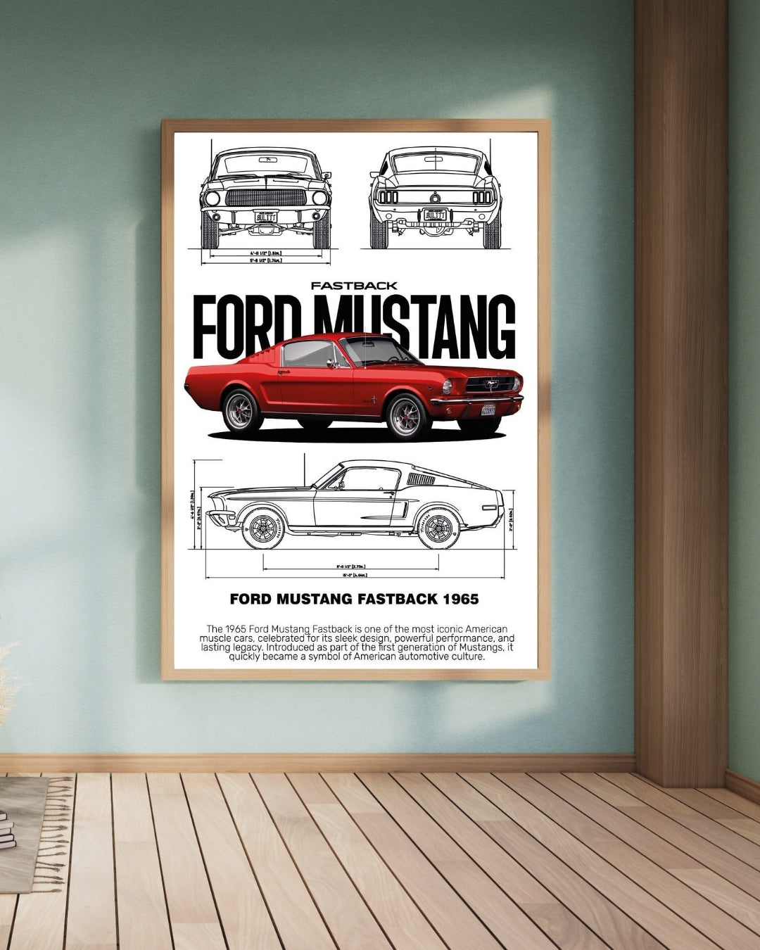 Madskraft Ford Mustang Fastback 1965 Blueprint Poster Mads Kraft