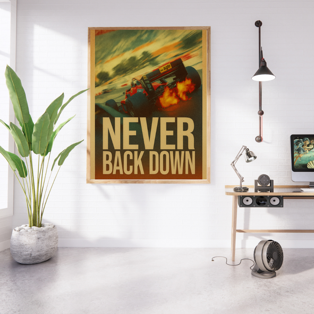 "Never Back Down" Racing Poster – Ignite Your Passion for Speed (300-350 GSM) Mads Kraft