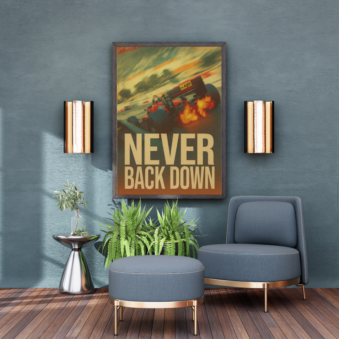 "Never Back Down" Racing Poster – Ignite Your Passion for Speed (300-350 GSM) Mads Kraft