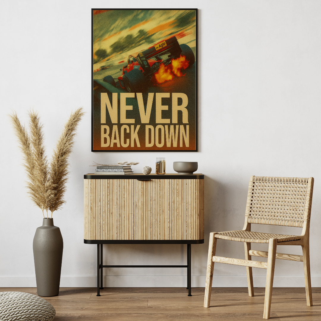 "Never Back Down" Racing Poster – Ignite Your Passion for Speed (300-350 GSM) Mads Kraft