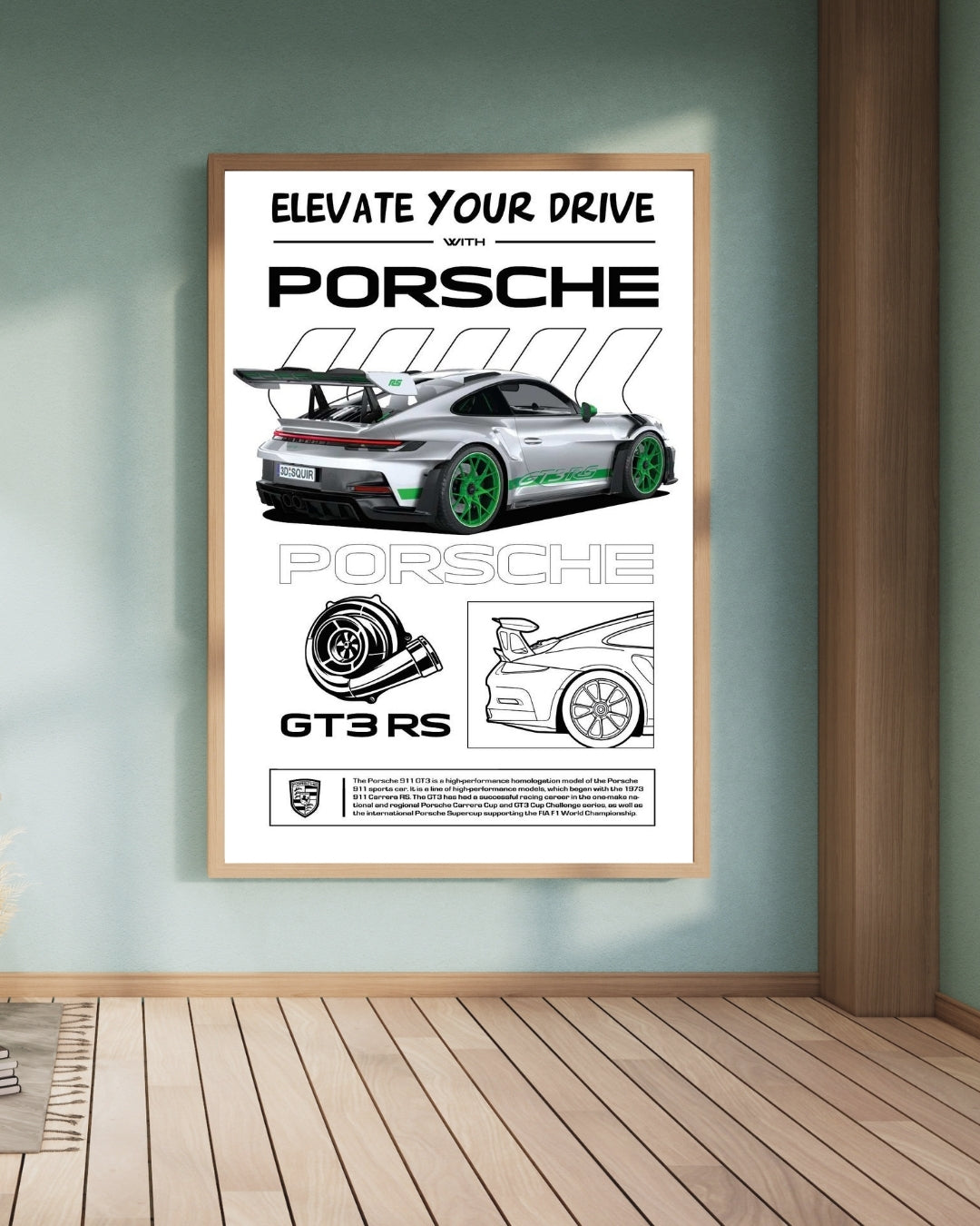 Madskraft Porsche GT3 RS "Elevate Your Drive" Poster Mads Kraft