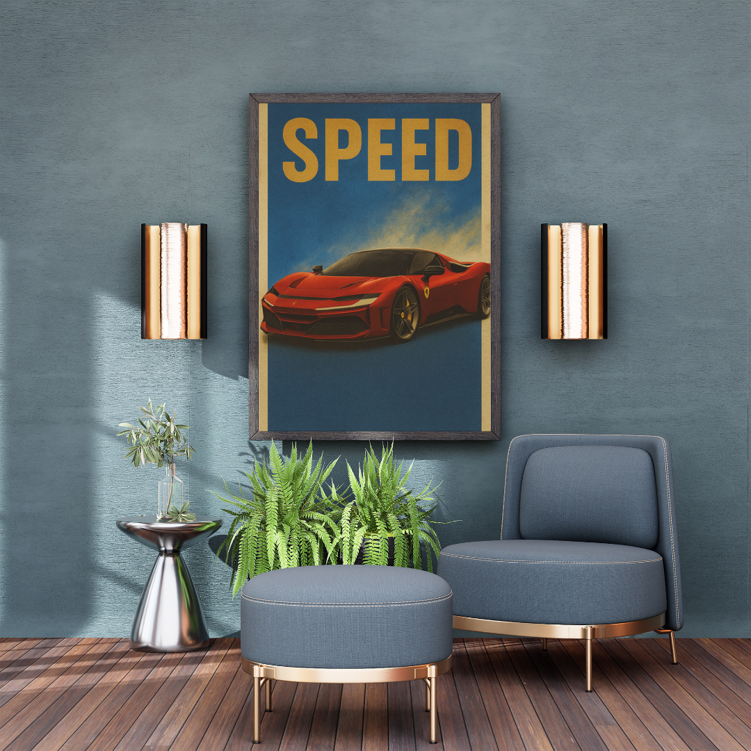 "Speed Redefined" Ferrari Supercar Poster – Modern Wall Art Mads Kraft