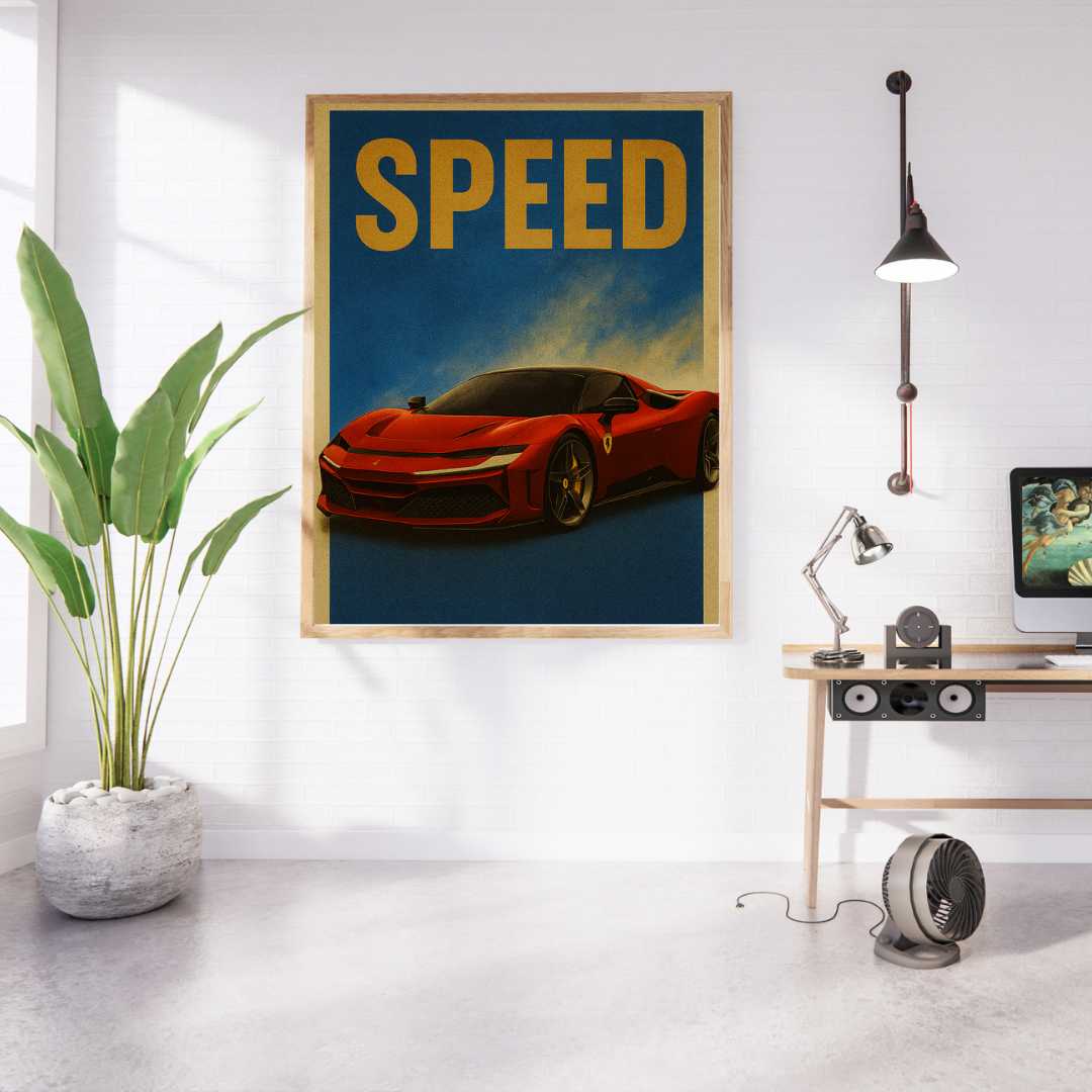 "Speed Redefined" Ferrari Supercar Poster – Modern Wall Art Mads Kraft