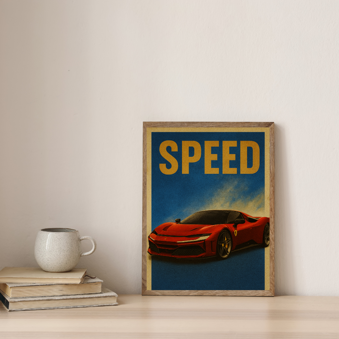 "Speed Redefined" Ferrari Supercar Poster – Modern Wall Art Mads Kraft