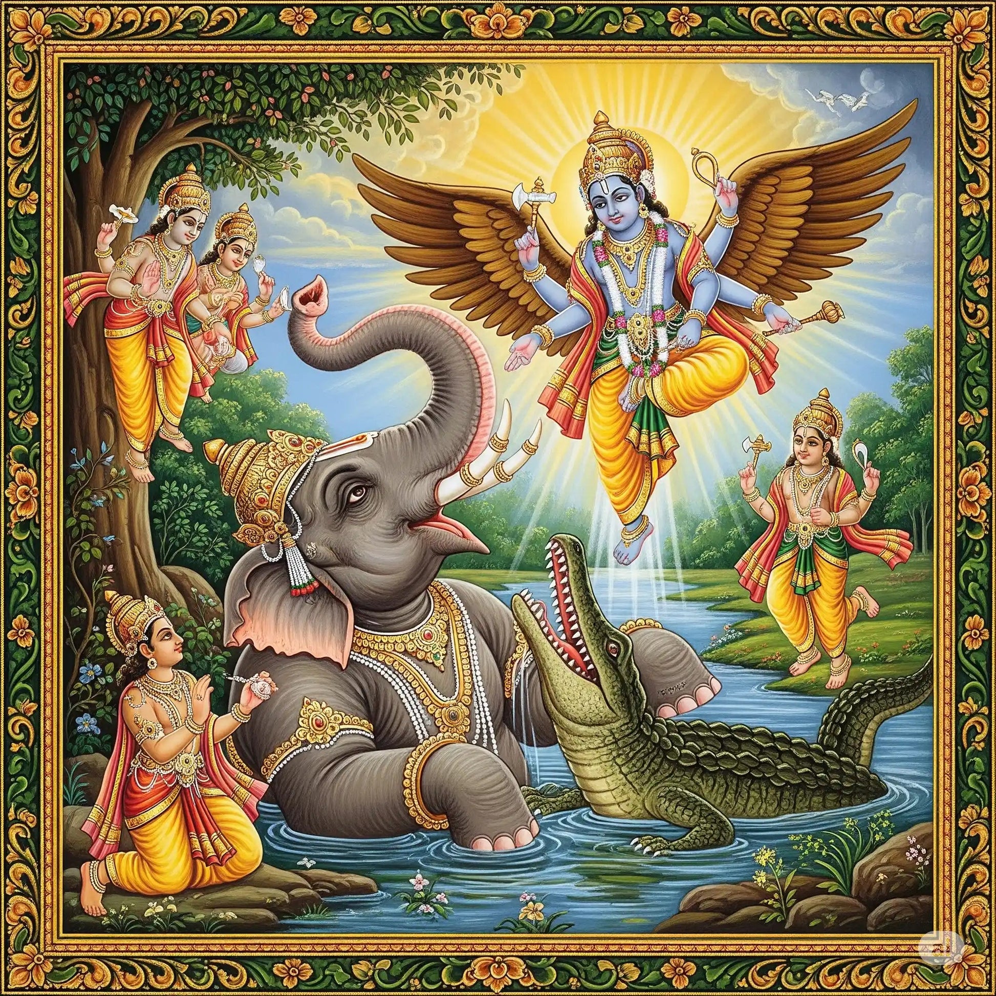 Elephant Painting – Gajendra Moksha Painting Wall Poster 300GSM Laminated Mads Kraft