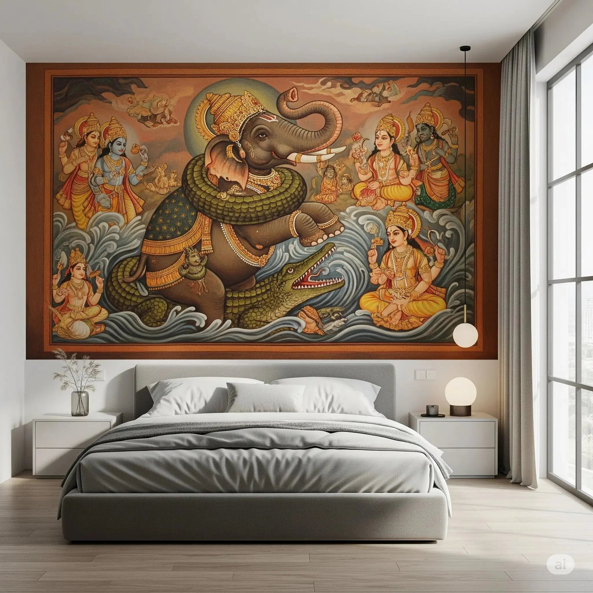 Elephant Painting – Gajendra Moksha Painting Wall Poster 300GSM Laminated Mads Kraft