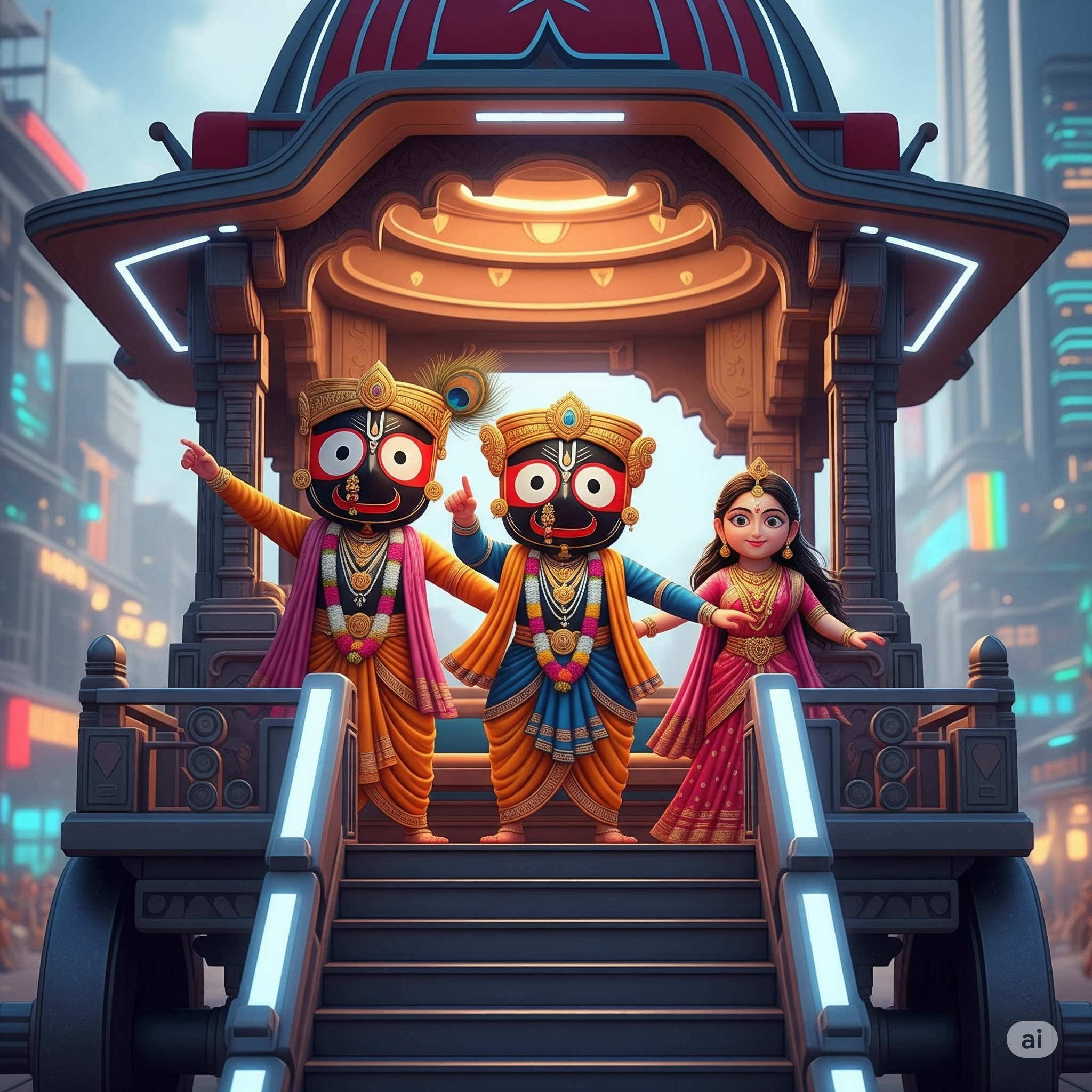Jagannath, Balabhadra & Subhadra on a Modern Chariot | 12x18 inches | 350 GSM | Laminated My Store