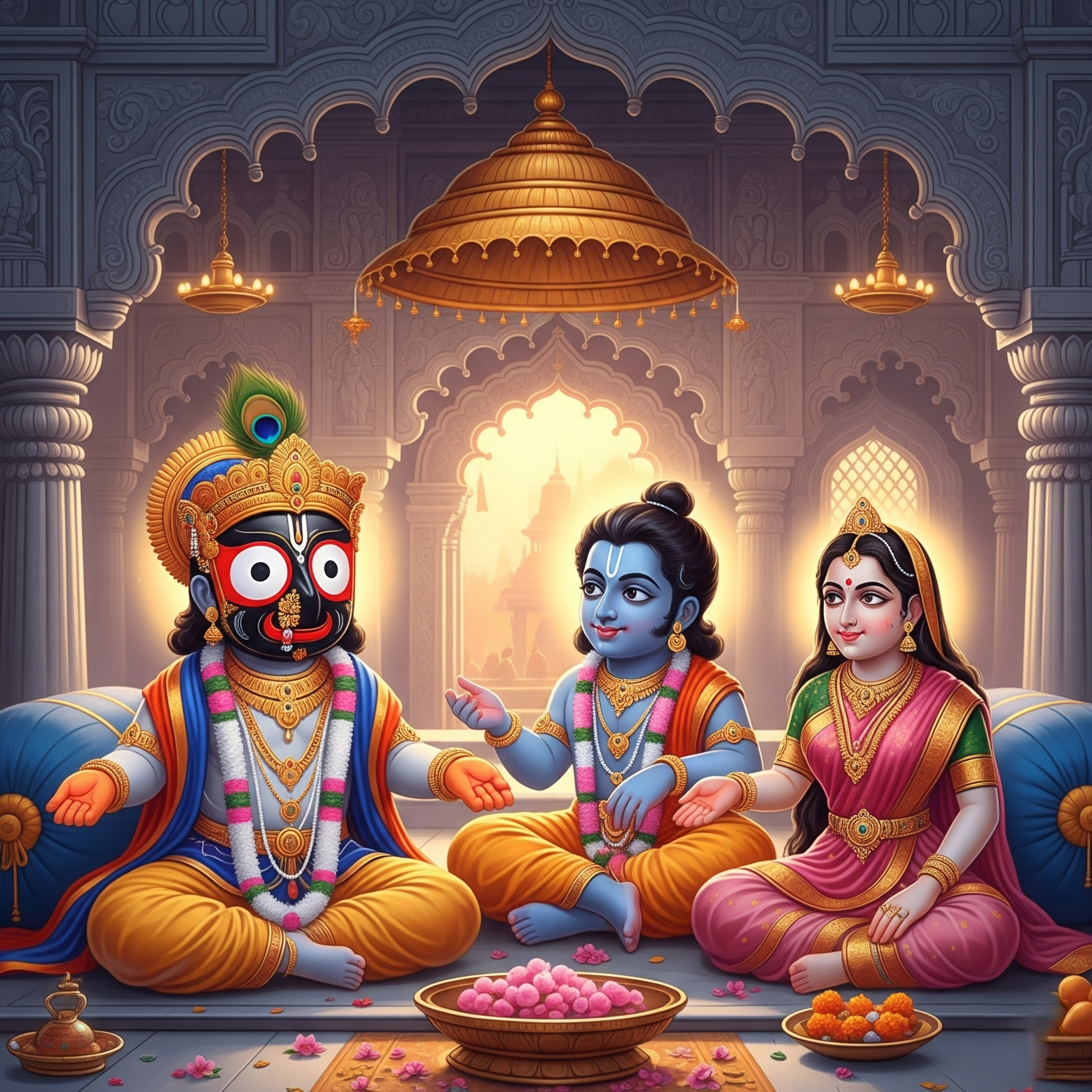 Jagannath Ji with Siblings Wall Poster – Large Size | 300 GSM Glossy Finish (1 Pc) My Store