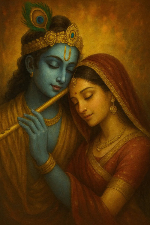 Blissful Radha Krishna Painting in Bedroom 300GSM Glossy Laminated Mads Kraft
